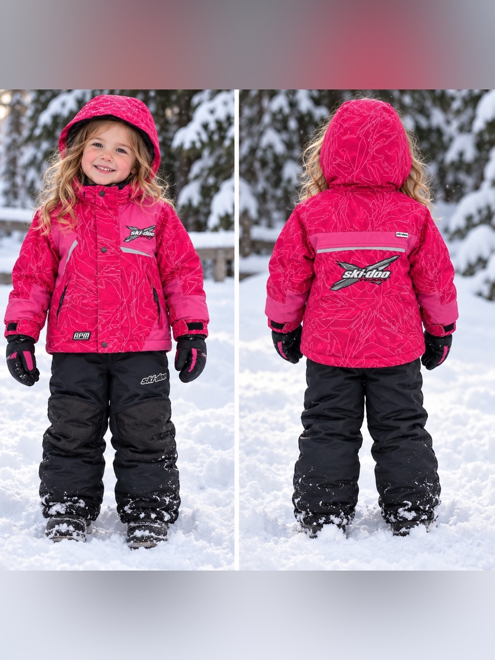 Ski-Doo BRP Kids 2-Piece Snowsuit Size 4 Pink X-Team Jacket Bib Pants